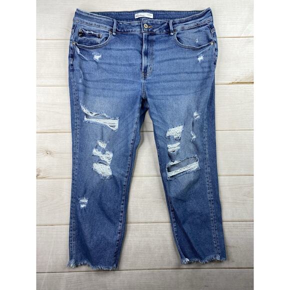 Kancan Jeans Womens 18 Blue Tapered Distressed High Rise Classic Casual Denim - Picture 1 of 11